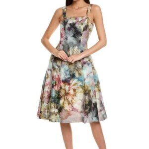 Tahari ASL Pink Multi Embellished A-Line Midi Dress